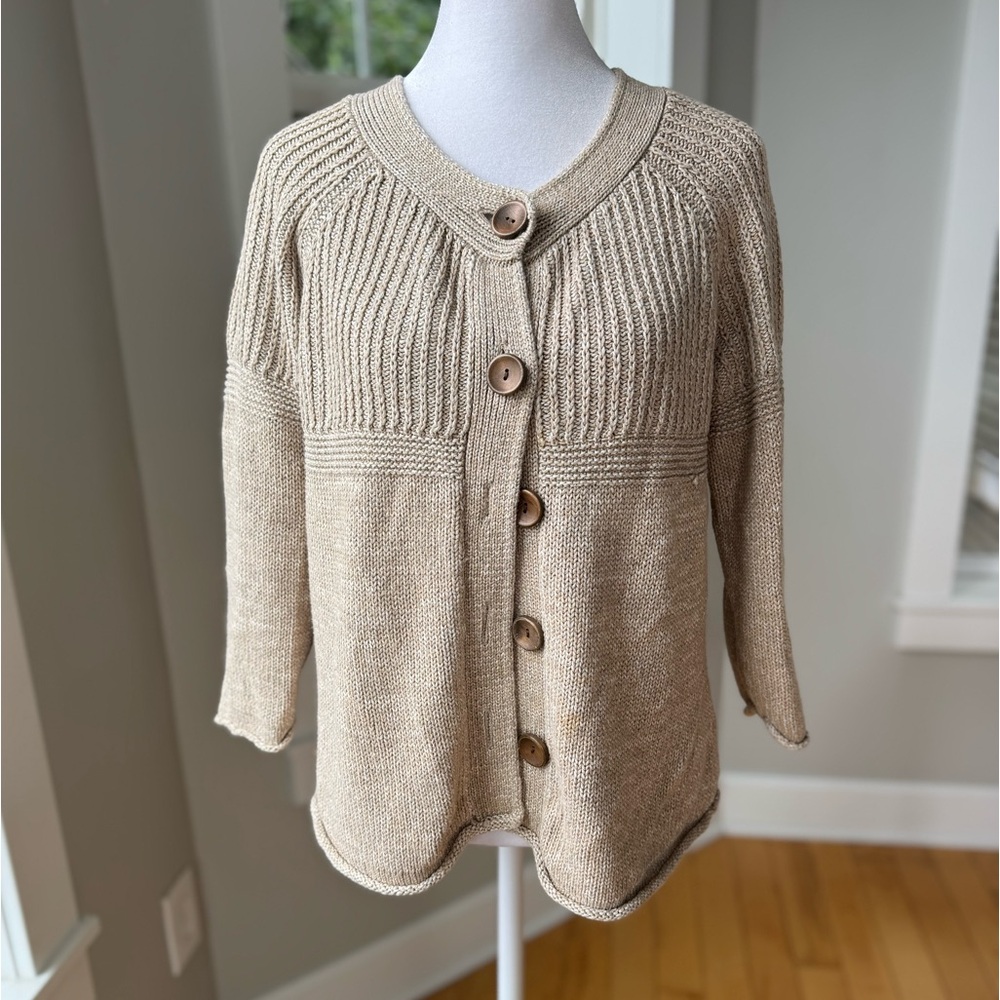 Eddie Bauer Tan Neutral Linen Cotton Cardigan Sweater Size Small